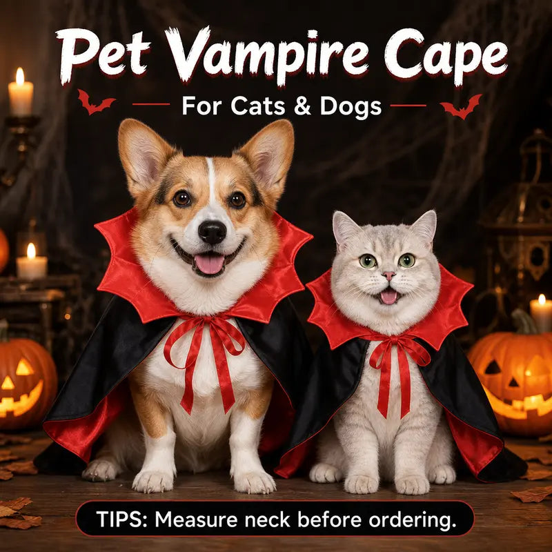 Halloween Vampire Cape for Cats and Dogs with Red Collar and Black Cloak [YQT:BZ-261006-002:72181506628b5631]