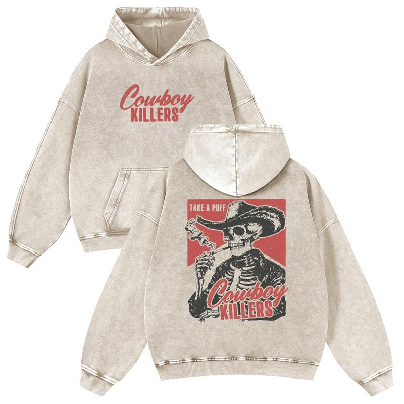 Cowboy Killers Skeleton Cowboy Graphic Hoodie with Vintage Western Back Print
