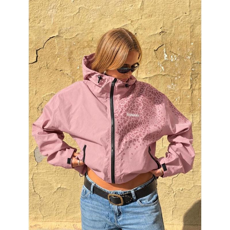 Water Reactive Leopard Print Rain Jacket, Hooded Waterproof Windbreaker with Print That Appears When Wet [YQT:BZT-261014-002:49aecb0bde87456a]
