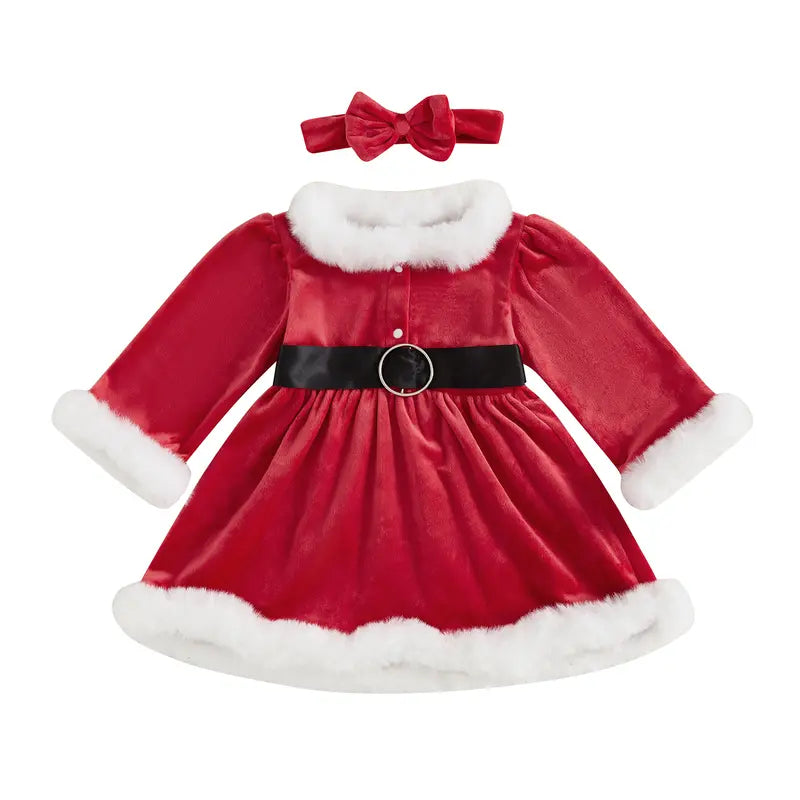 Toddler Girl Red Santa Style Long Sleeve Christmas Dress with White Trim [YQT:BZ-261008-003:33f815de591272e0]