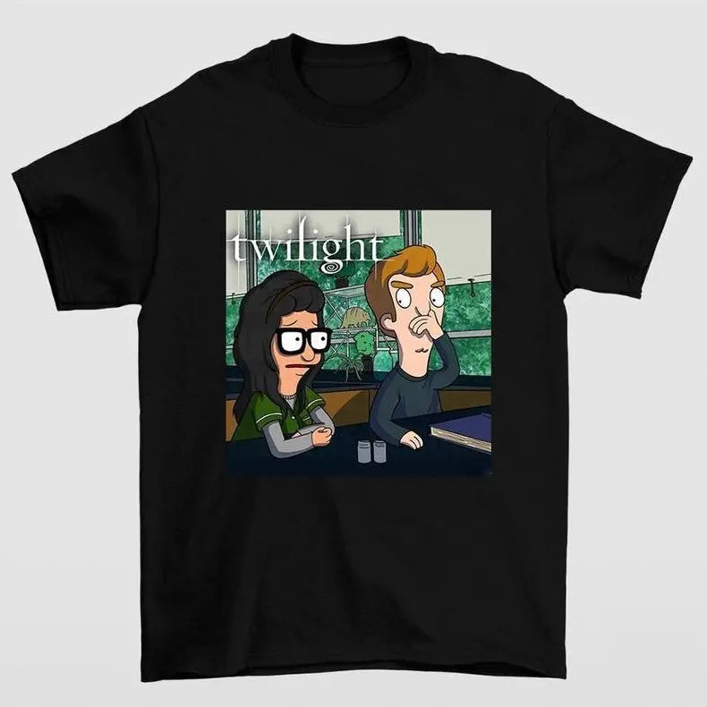 Twilight Cartoon Graphic Short Sleeve Crew Neck T-Shirt in Black or White [YQT:BZ-261010-006:a5ef61fd177831c2]