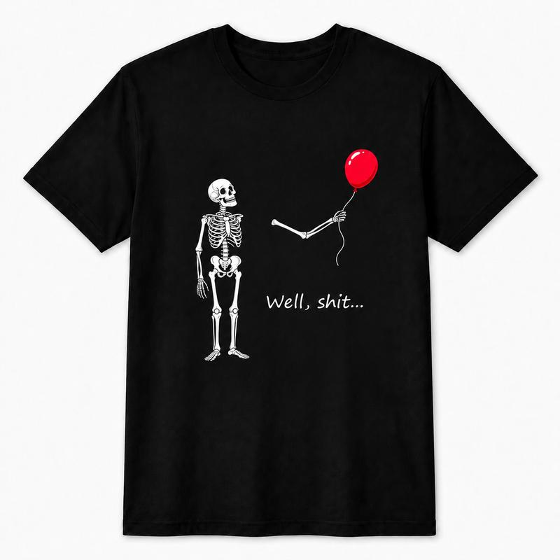 Skeleton Letting Go of a Red Balloon Funny Dark Humor Graphic Tee