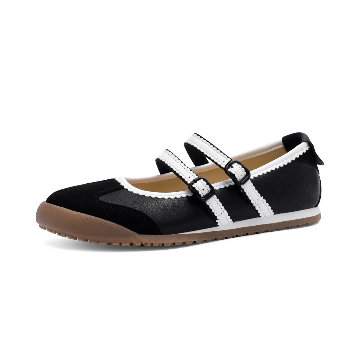 Women's Double Strap Mary Jane Ballet Flats with Scalloped Trim [YQT:ULO-260921-004:d8ee7bc25a07e49d]