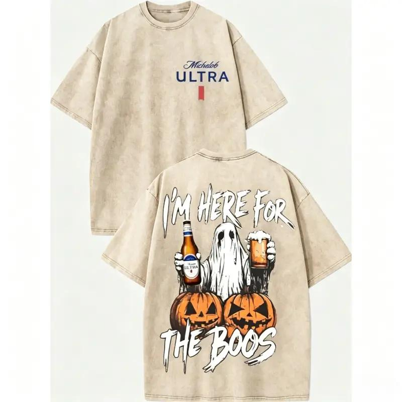 I'm Here for the Boos Ghost Pumpkin Beer Funny Halloween Graphic Shirt
