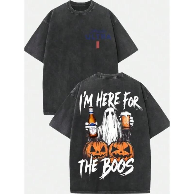 I'm Here for the Boos Ghost Pumpkin Beer Funny Halloween Graphic Shirt