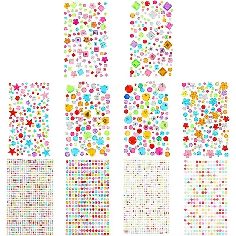Self-Adhesive Rhinestone Gem Stickers with Assorted Shapes and Chains, 10 Sheets [YQT:BZ-261006-001:797ec0ea6a0d6ad2]