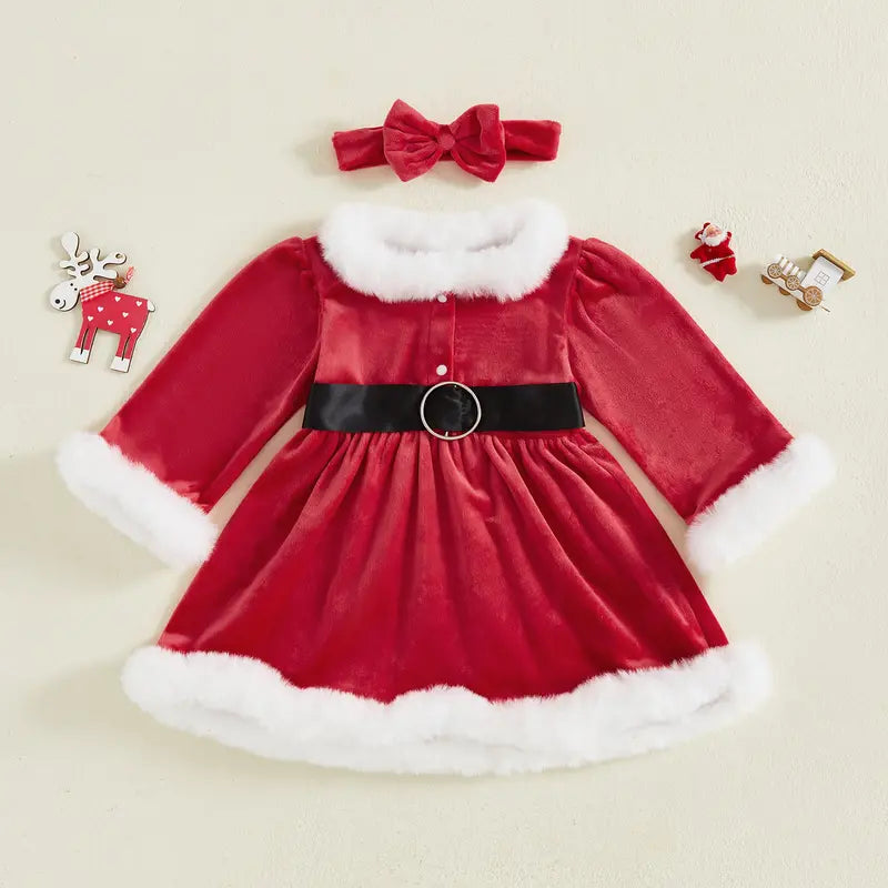 Toddler Girl Red Santa Style Long Sleeve Christmas Dress with White Trim [YQT:BZ-261008-003:adc8866c54464a96]