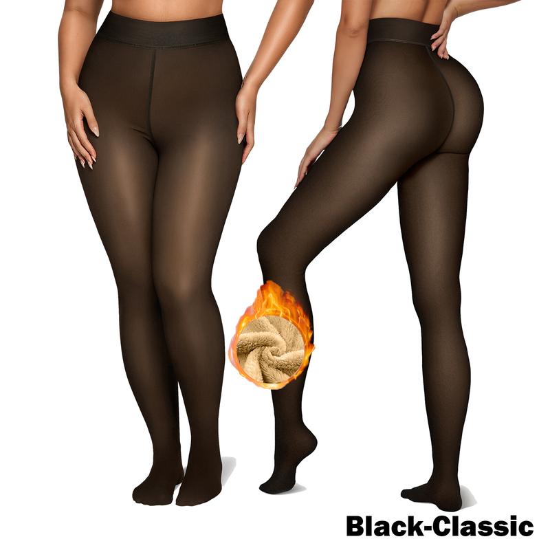 Women's Fleece Lined Tights, Sheer Look Thermal High Waisted Footed Pantyhose for Winter [YQT:BZT-261019-002:1034c3b53a3cb1db]