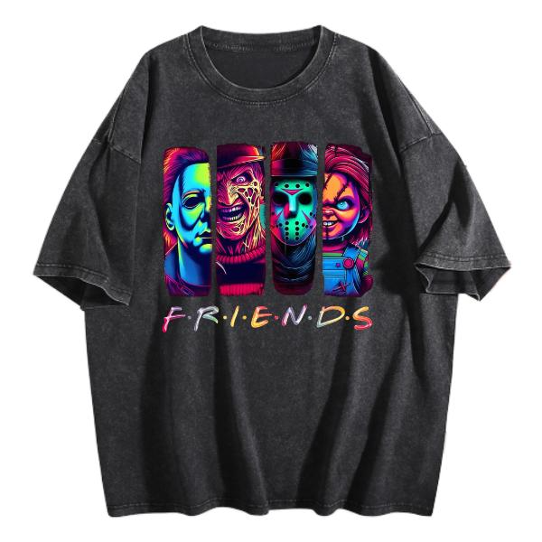 Horror Movie Icons Friends Neon Pop Art Halloween Graphic Shirt