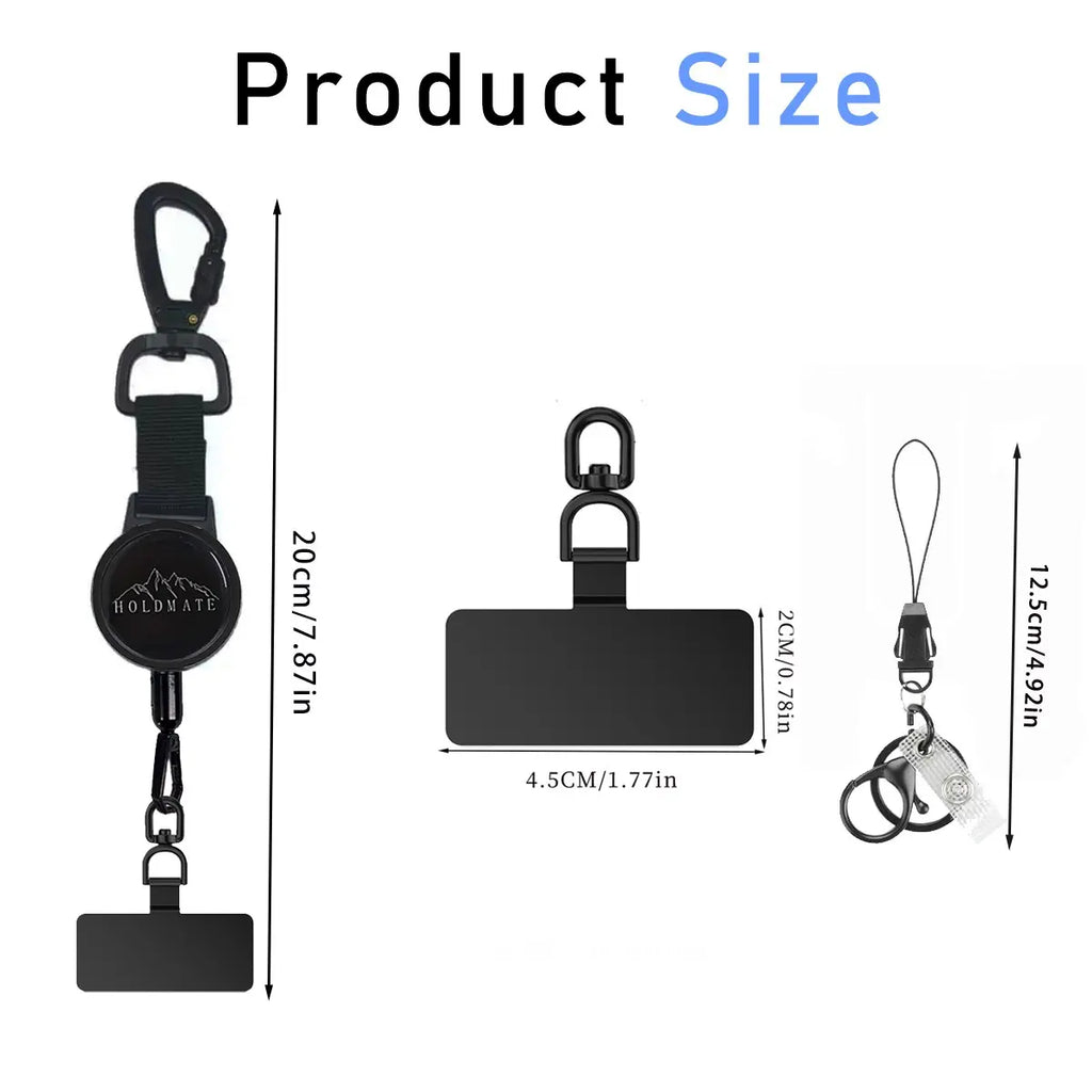 Black Retractable Phone Tether and Keychain with Locking Carabiner Clip [YQT:BZ-261005-001:1bfe6fdc86868c32]