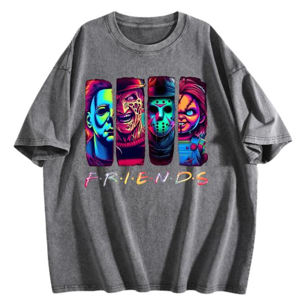 Horror Movie Icons Friends Neon Pop Art Halloween Graphic Shirt