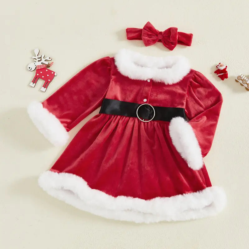 Toddler Girl Red Santa Style Long Sleeve Christmas Dress with White Trim [YQT:BZ-261008-003:890dfa65ce9f76ae]