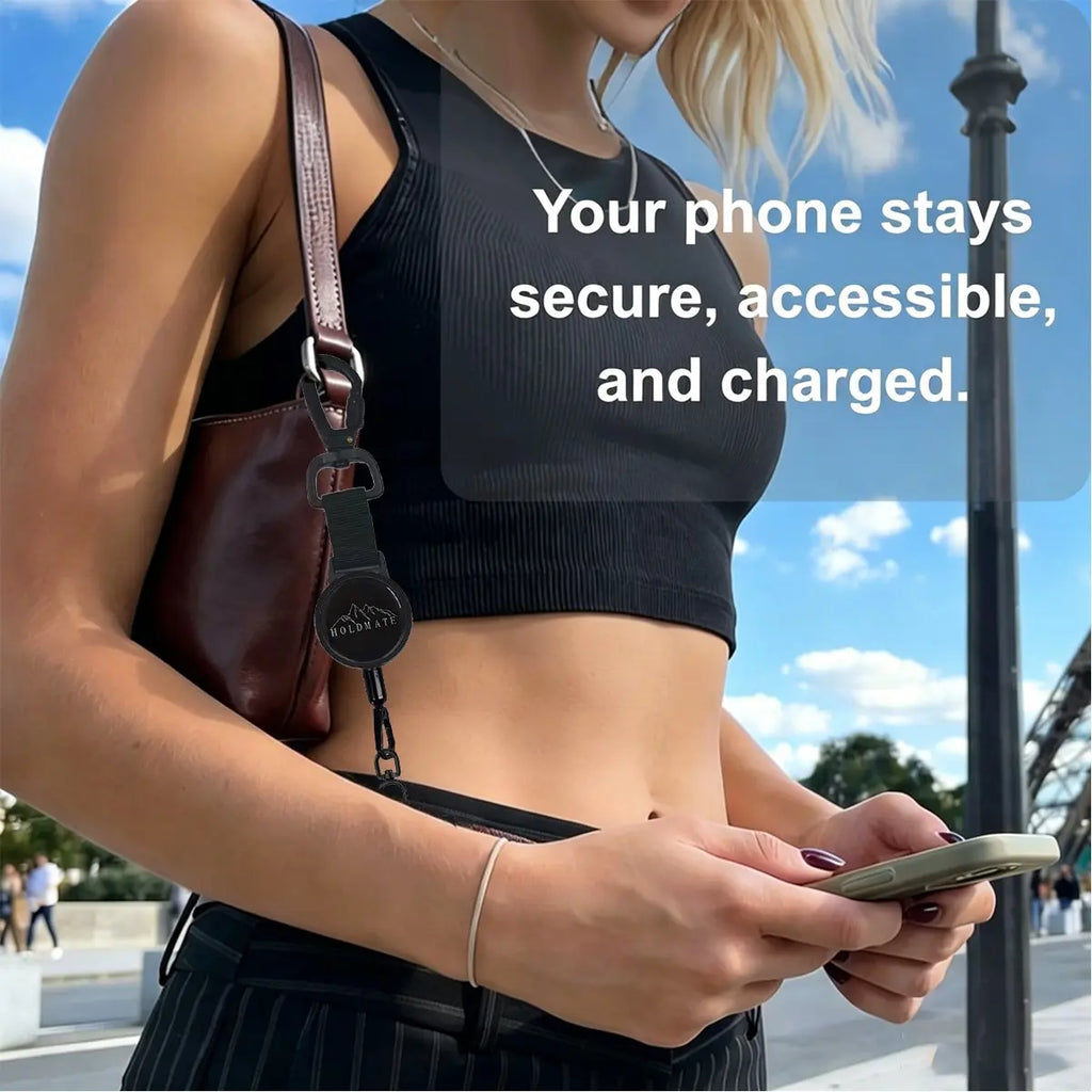 Black Retractable Phone Tether and Keychain with Locking Carabiner Clip [YQT:BZ-261005-001:2d746d59c8a37e8c]