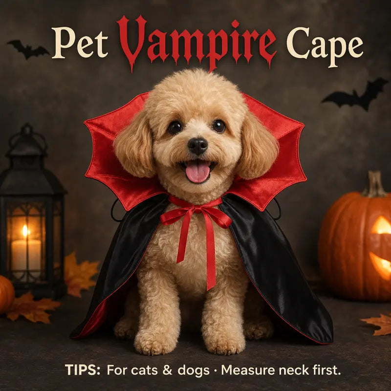 Halloween Vampire Cape for Cats and Dogs with Red Collar and Black Cloak [YQT:BZ-261006-002:75f86d33cfcb890f]