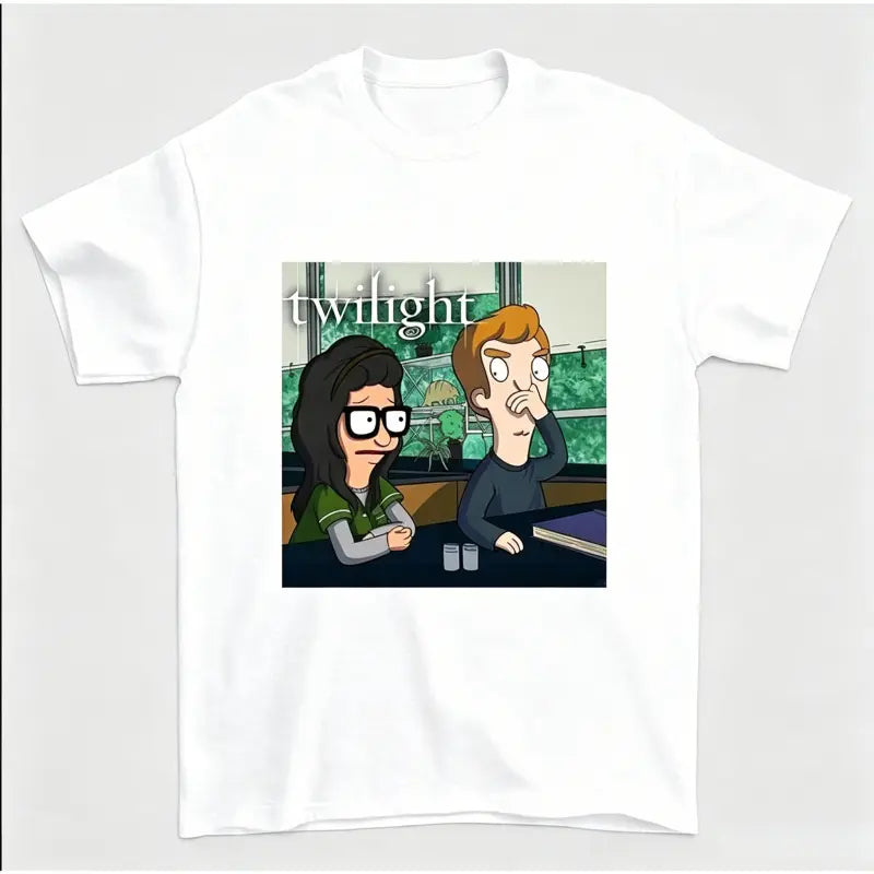 Twilight Cartoon Graphic Short Sleeve Crew Neck T-Shirt in Black or White [YQT:BZ-261010-006:58eb23eeab6a47a9]