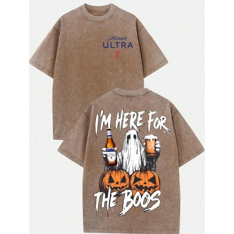 I'm Here for the Boos Ghost Pumpkin Beer Funny Halloween Graphic Shirt