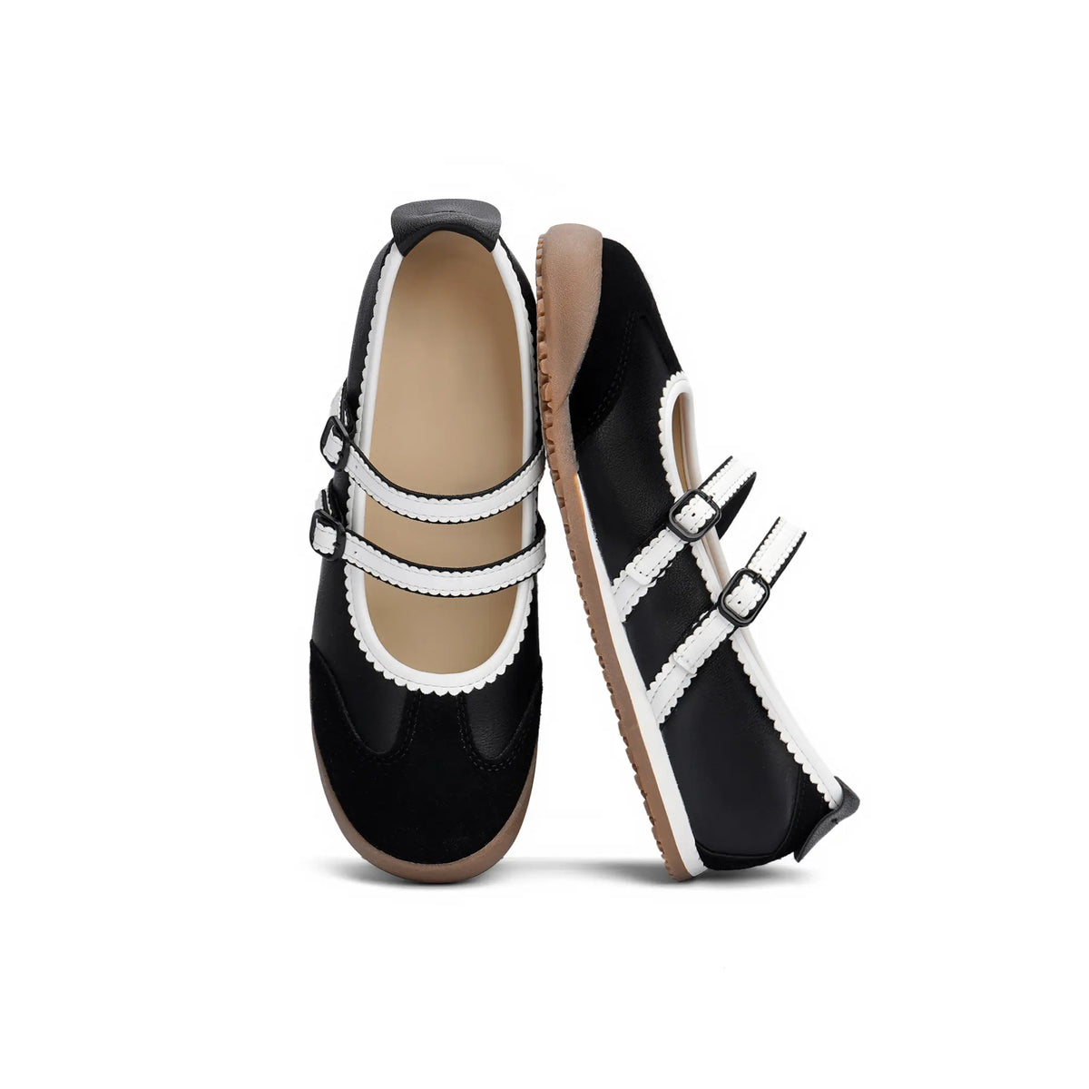 Women's Double Strap Mary Jane Ballet Flats with Scalloped Trim [YQT:ULO-260921-004:3cb2927d286f21d1]