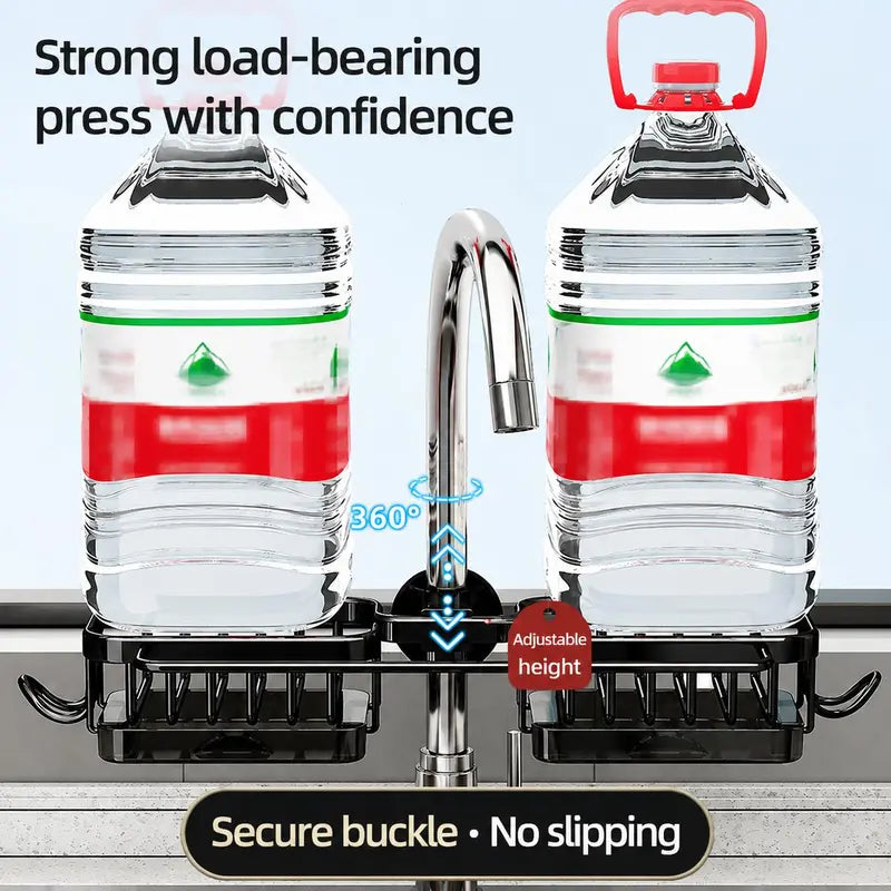 Black Faucet Mounted Sink Organizer Rack with Detachable Drip Tray [YQT:BZ-261010-003:9edc6022bb397acc]