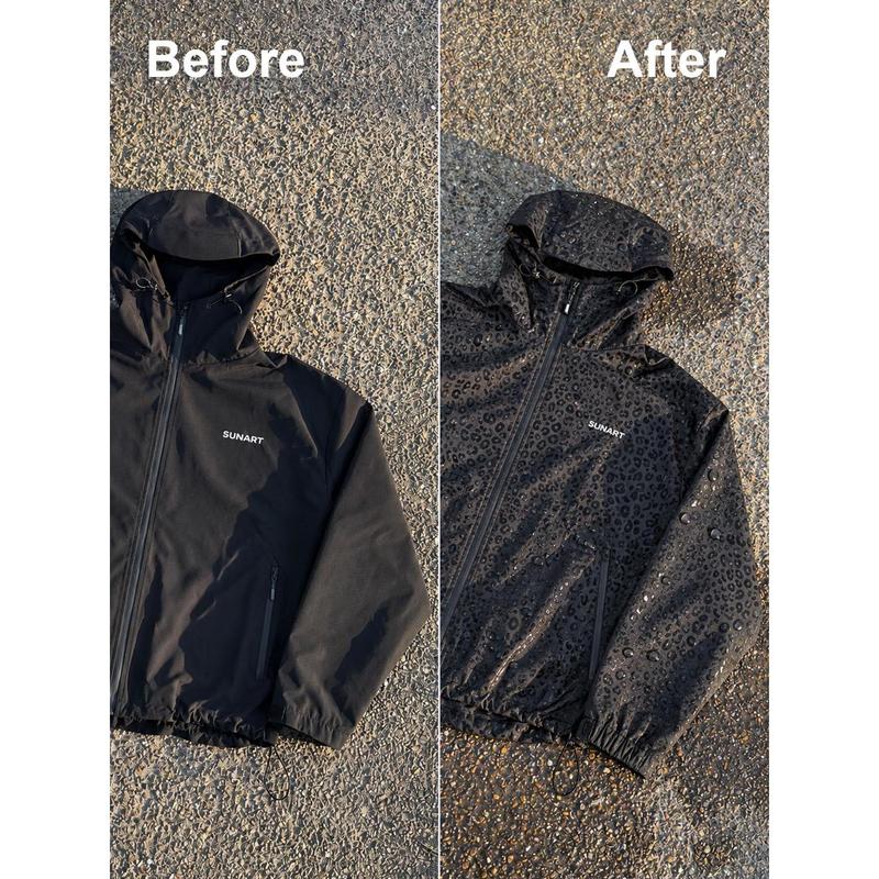 Water Reactive Leopard Print Rain Jacket, Hooded Waterproof Windbreaker with Print That Appears When Wet [YQT:BZT-261014-002:d384ac957ce778e8]