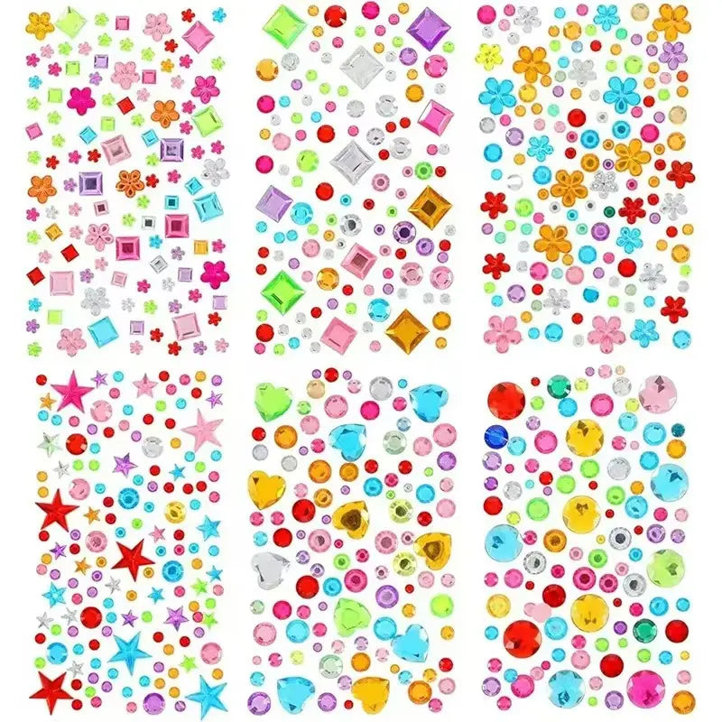 Self-Adhesive Rhinestone Gem Stickers with Assorted Shapes and Chains, 10 Sheets [YQT:BZ-261006-001:f8a19ff76dcdbf49]