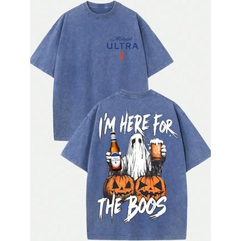 I'm Here for the Boos Ghost Pumpkin Beer Funny Halloween Graphic Shirt