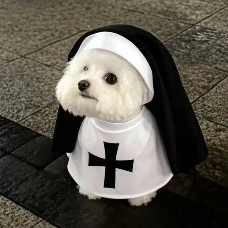 Black and White Hooded Nun Costume for Cats and Dogs [YQT:BZ-261008-004:7cf1837b3f676094]