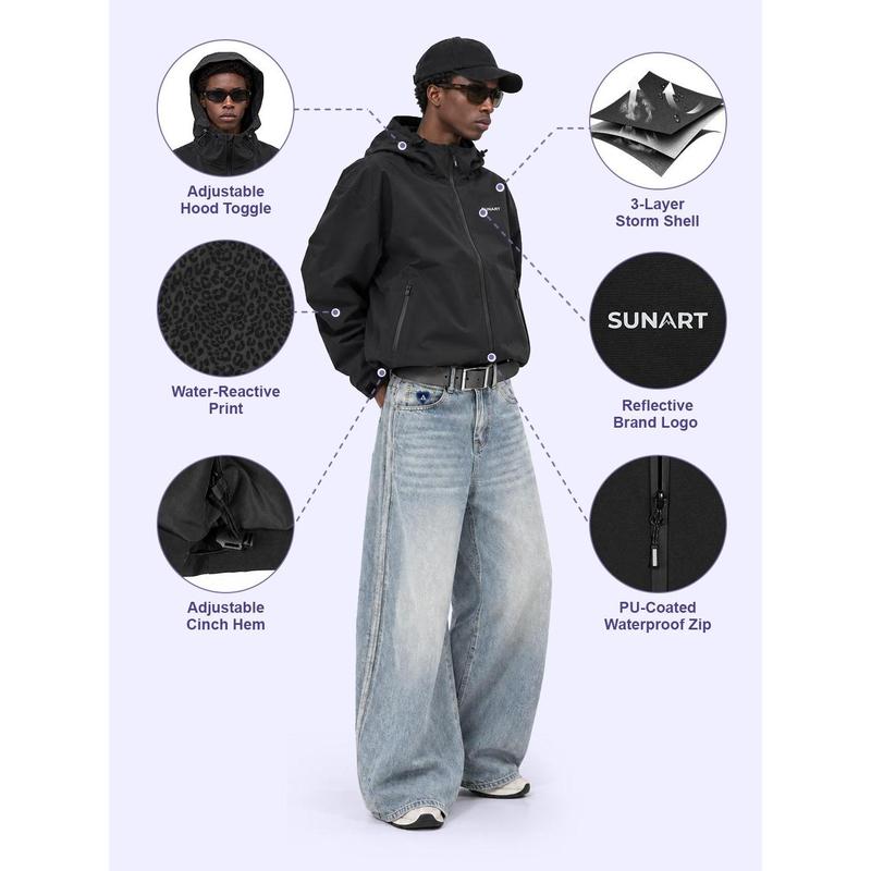 Water Reactive Leopard Print Rain Jacket, Hooded Waterproof Windbreaker with Print That Appears When Wet [YQT:BZT-261014-002:22a29a8ce193b13e]
