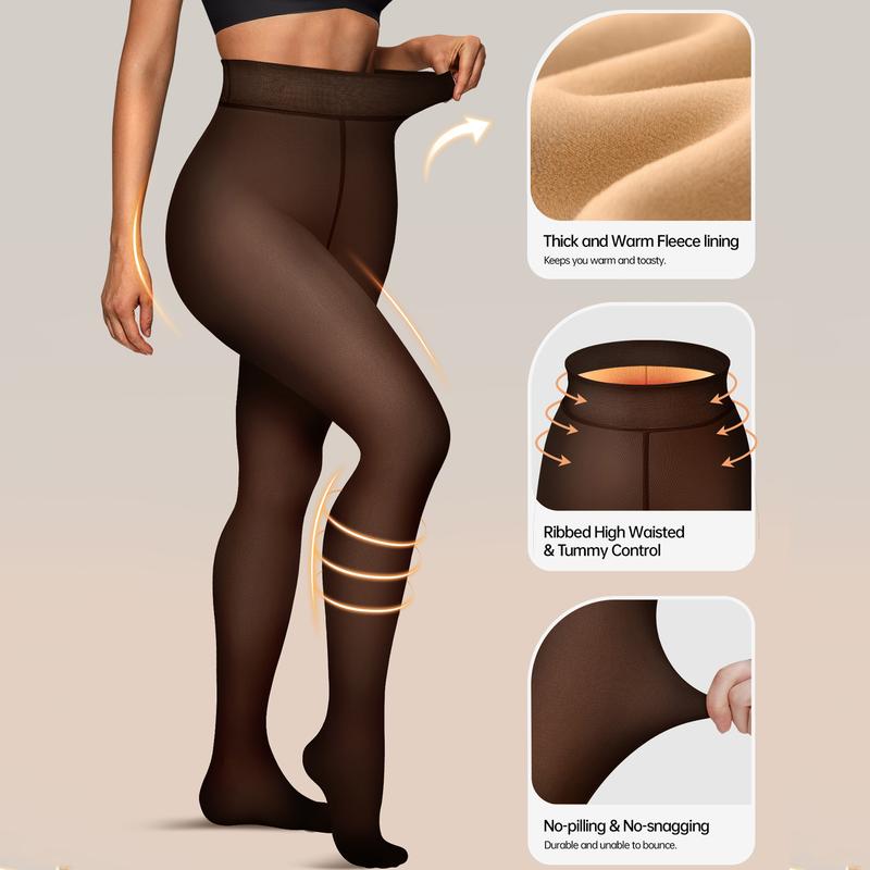 Women's Fleece Lined Tights, Sheer Look Thermal High Waisted Footed Pantyhose for Winter [YQT:BZT-261019-002:f3acba80f367ea21]