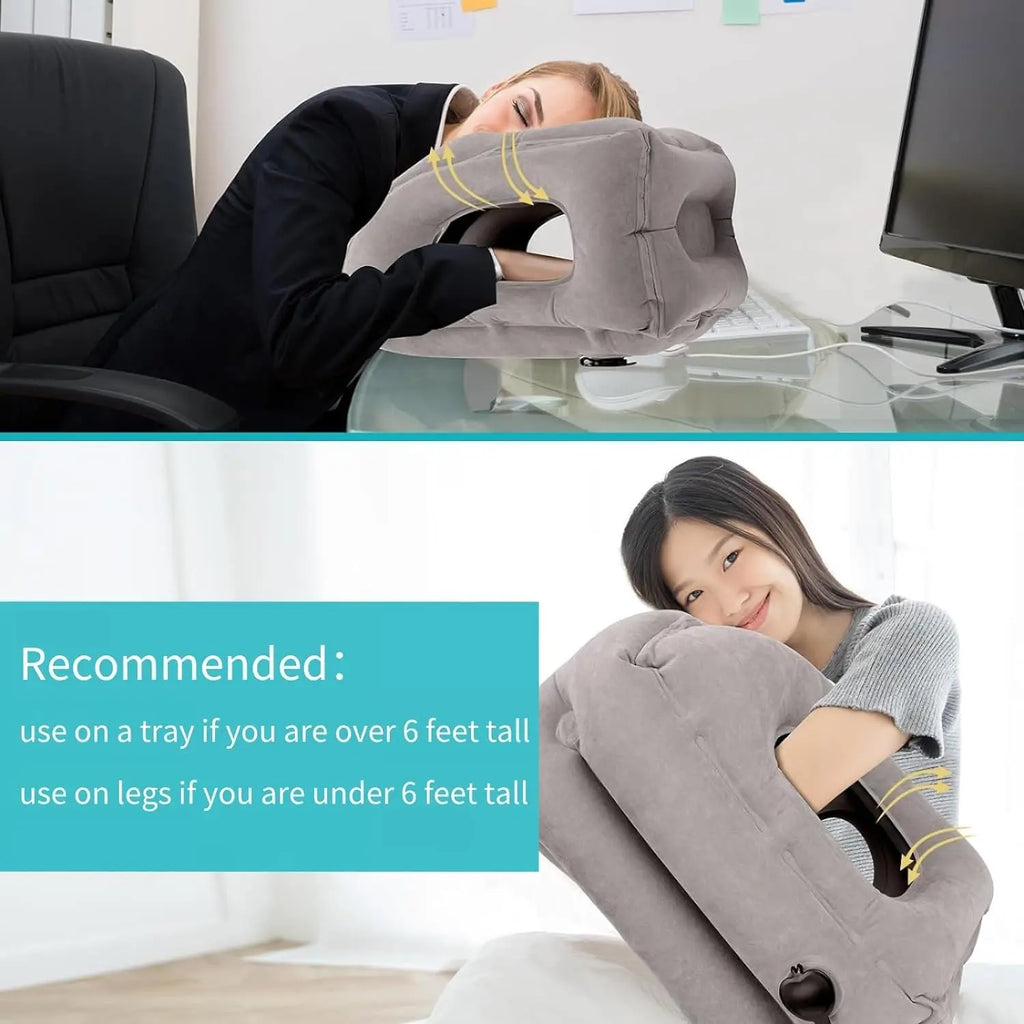 Inflatable Travel Pillow with Head Opening and Side Arm Openings [YQT:BZ-261010-002:f1941d7a204980b6]