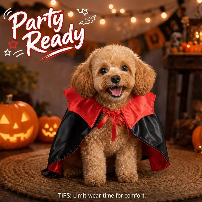 Halloween Vampire Cape for Cats and Dogs with Red Collar and Black Cloak [YQT:BZ-261006-002:8cda05f27aad8cea]