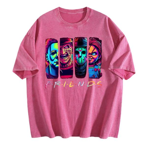 Horror Movie Icons Friends Neon Pop Art Halloween Graphic Shirt