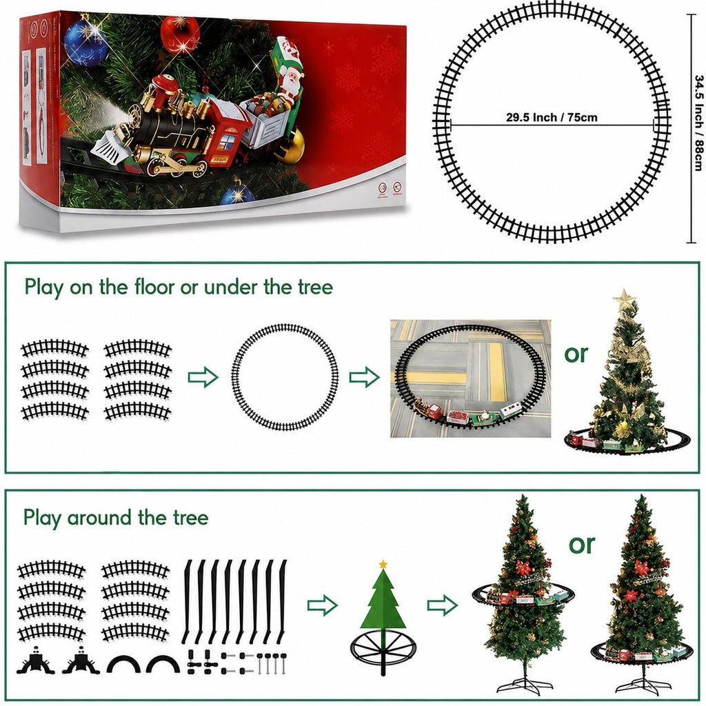 Christmas Tree Train Set with Lights, Around-the-Tree Holiday Railway Decoration for Home Display [YQT:BZT-261014-001:e900db8f5da7c772]