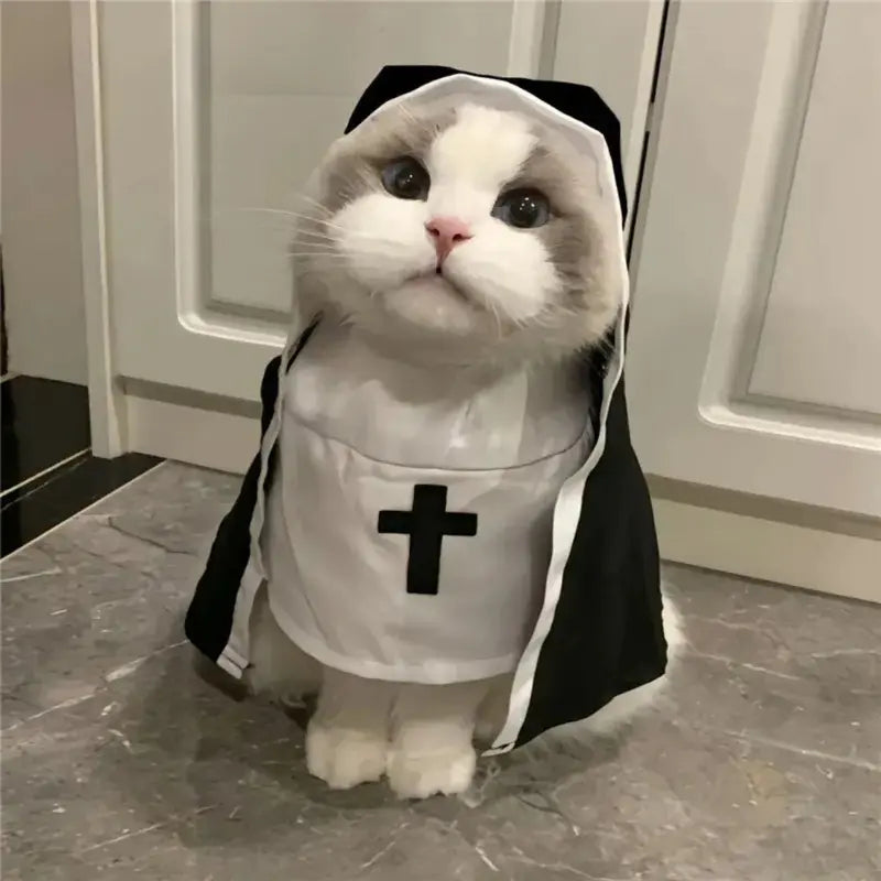 Black and White Hooded Nun Costume for Cats and Dogs [YQT:BZ-261008-004:e77d857e6eeabd51]