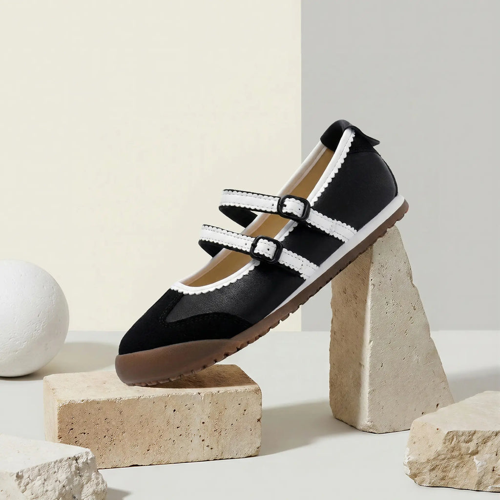 Women's Double Strap Mary Jane Ballet Flats with Scalloped Trim [YQT:ULO-260921-004:1ed713c1da50231c]