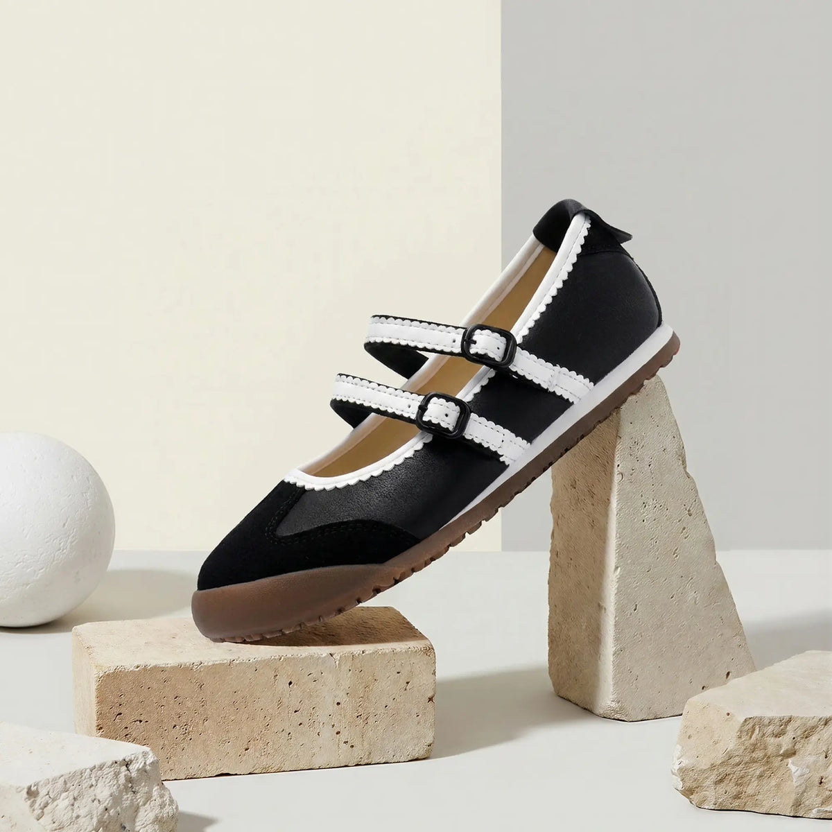 Women's Double Strap Mary Jane Ballet Flats with Scalloped Trim [YQT:ULO-260921-004:1ed713c1da50231c]