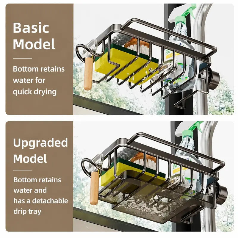 Black Faucet Mounted Sink Organizer Rack with Detachable Drip Tray [YQT:BZ-261010-003:b26f1c099ff0afac]