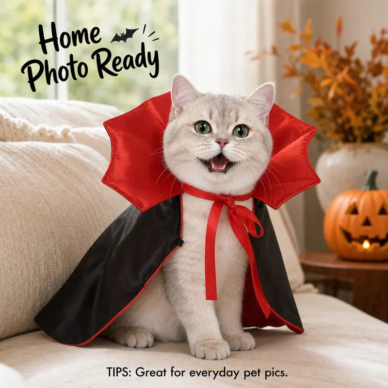 Halloween Vampire Cape for Cats and Dogs with Red Collar and Black Cloak [YQT:BZ-261006-002:e9fb7bcde7226d7c]
