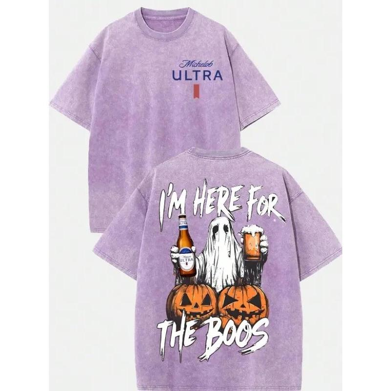 I'm Here for the Boos Ghost Pumpkin Beer Funny Halloween Graphic Shirt