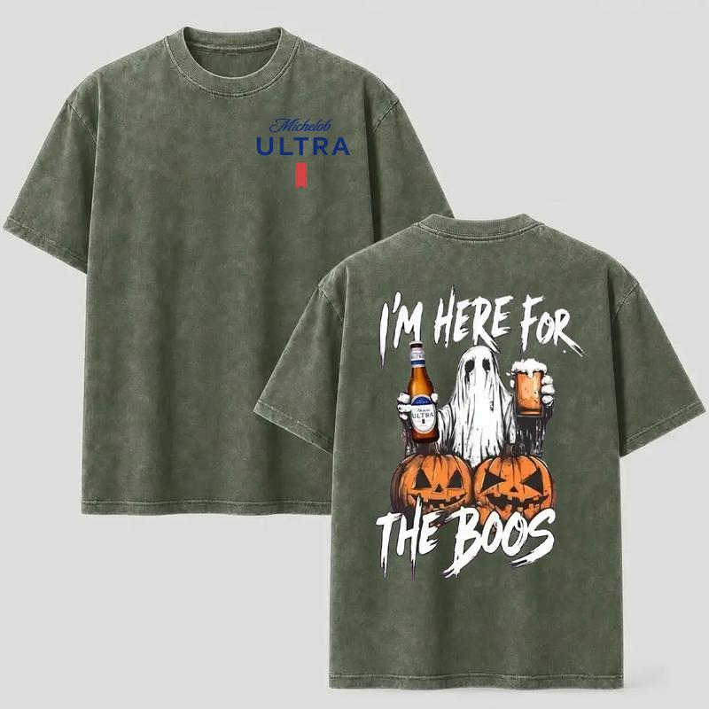 I'm Here for the Boos Ghost Pumpkin Beer Funny Halloween Graphic Shirt
