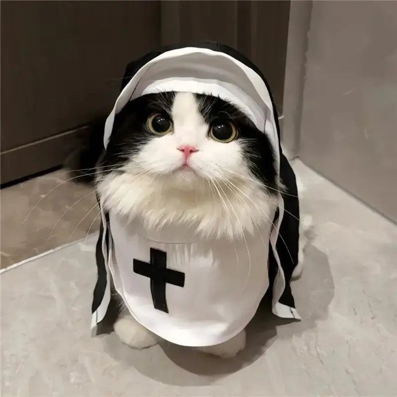 Black and White Hooded Nun Costume for Cats and Dogs [YQT:BZ-261008-004:f6ccd19642d2c9d3]