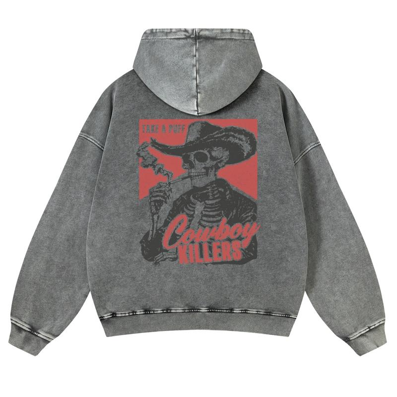 Cowboy Killers Skeleton Cowboy Graphic Hoodie with Vintage Western Back Print