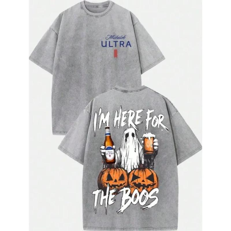 I'm Here for the Boos Ghost Pumpkin Beer Funny Halloween Graphic Shirt