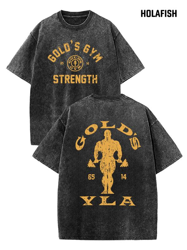 Vintage Gym Strength Lettering Hoodie with Distressed Bodybuilder Back Graphic