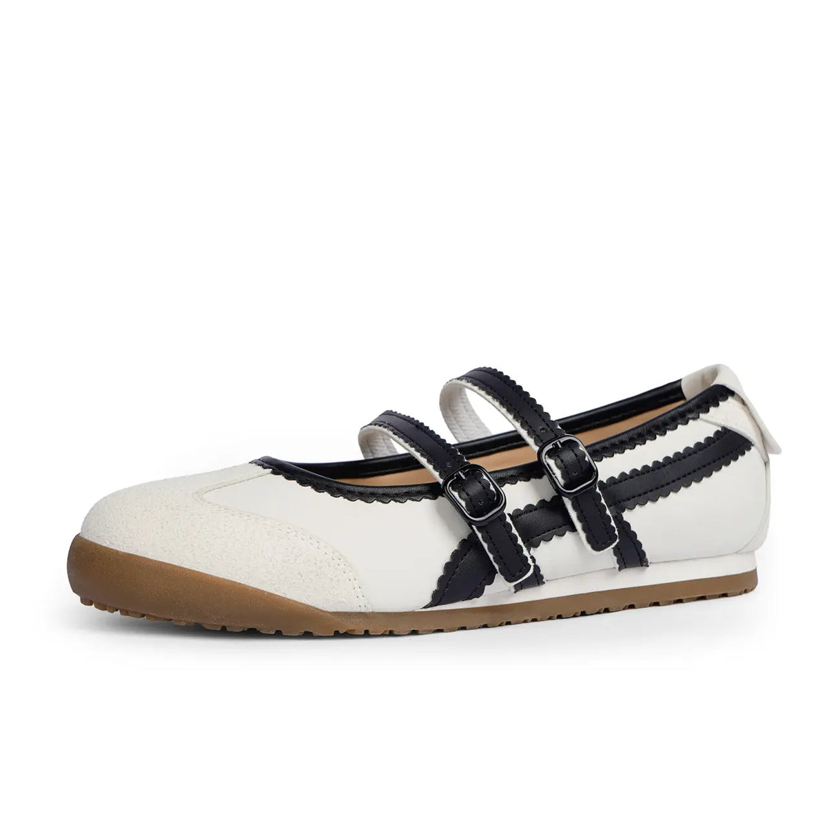 Women's Double Strap Mary Jane Ballet Flats with Scalloped Trim [YQT:ULO-260921-004:daf83738ab6bae51]