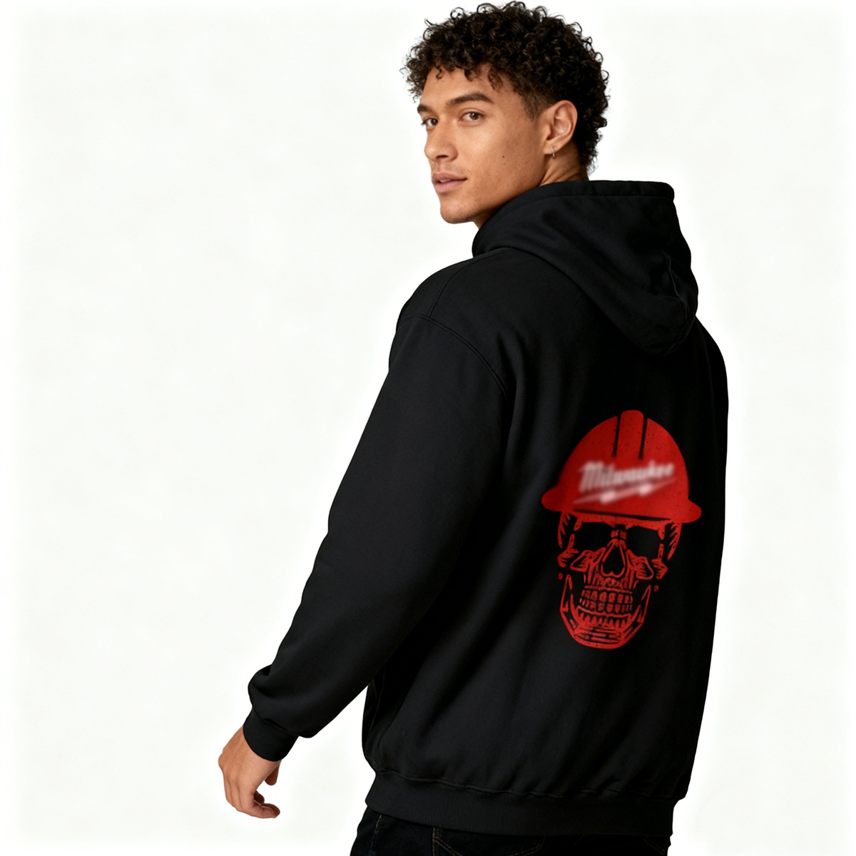 Funny Milwaukee Hoodie/Sweatshirt/T-Shirt Pullover with Red Hard Hat Skull Design