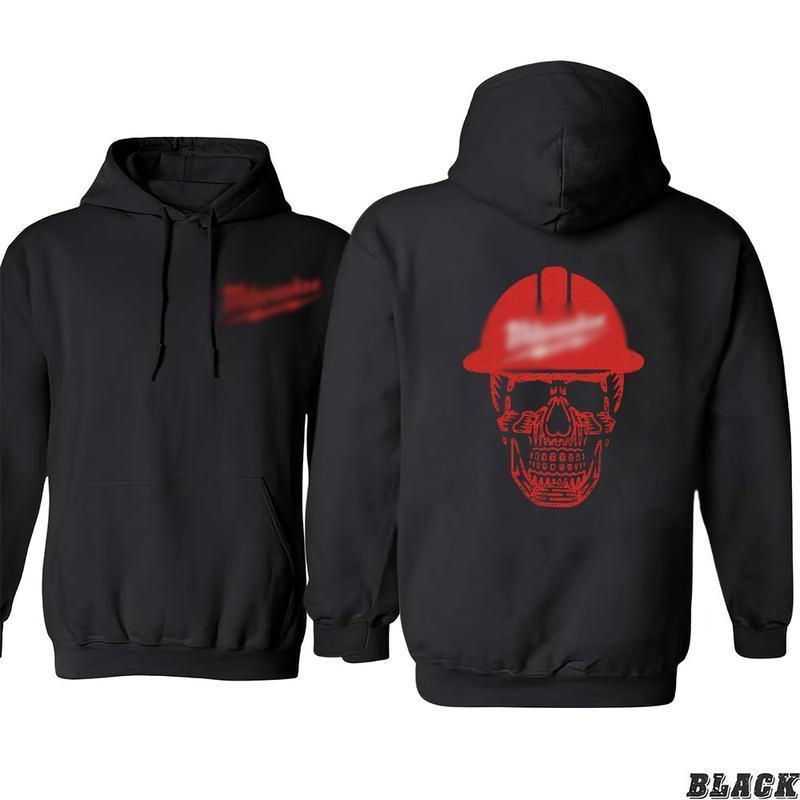 Funny Milwaukee Hoodie/Sweatshirt/T-Shirt Pullover with Red Hard Hat Skull Design