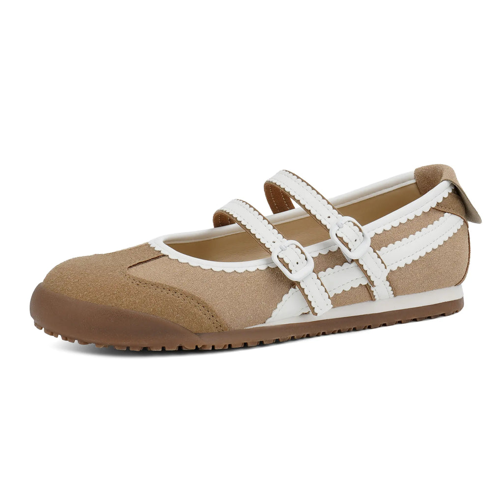 Women's Double Strap Mary Jane Ballet Flats with Scalloped Trim [YQT:ULO-260921-004:947f593681c2171e]