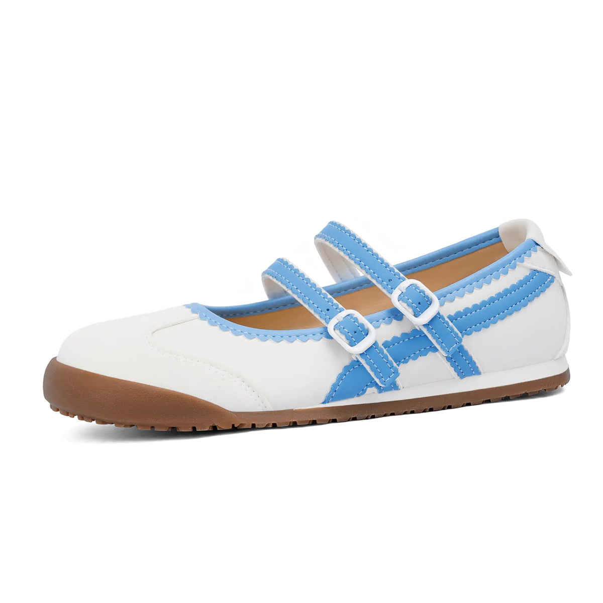 Women's Double Strap Mary Jane Ballet Flats with Scalloped Trim [YQT:ULO-260921-004:1c29d7dc1a6ea6ee]