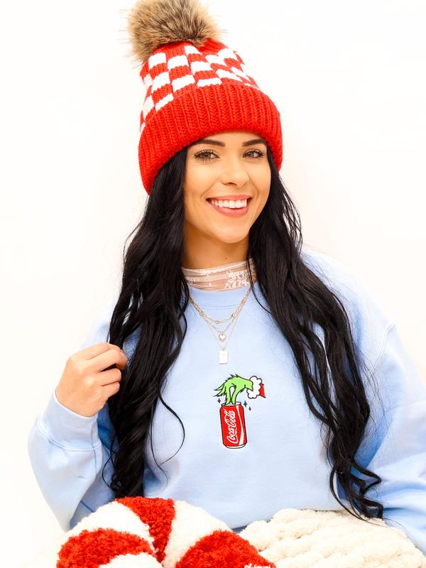 Embroidered Christmas Drink Sweatshirts Classic Womenswear Soft Long Sleeve Multicolor Crewneck for Winter Casual Everyday Wear Light Green Unisex
