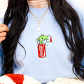 Embroidered Christmas Drink Sweatshirts Classic Womenswear Soft Long Sleeve Multicolor Crewneck for Winter Casual Everyday Wear Light Green Unisex
